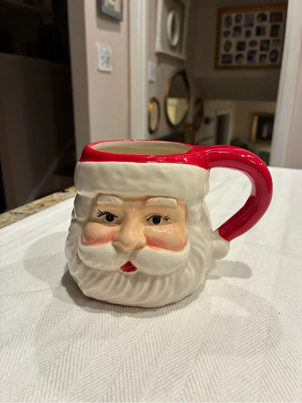 Christmas Santa Ceramic Mug in White and Red
